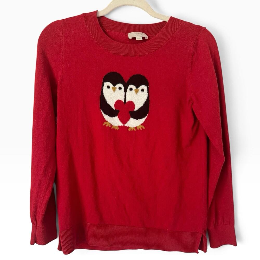 LOFT Red Penguin Love Sweater Women’s Size Medium
